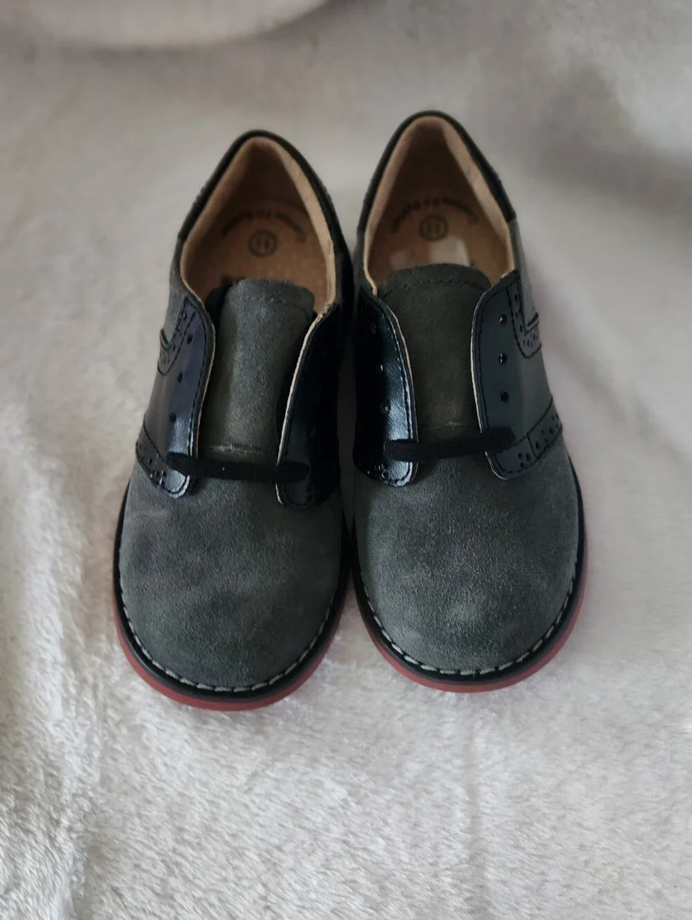 Kids Grey Footmate Suede & Patent Accent Dress Shoes